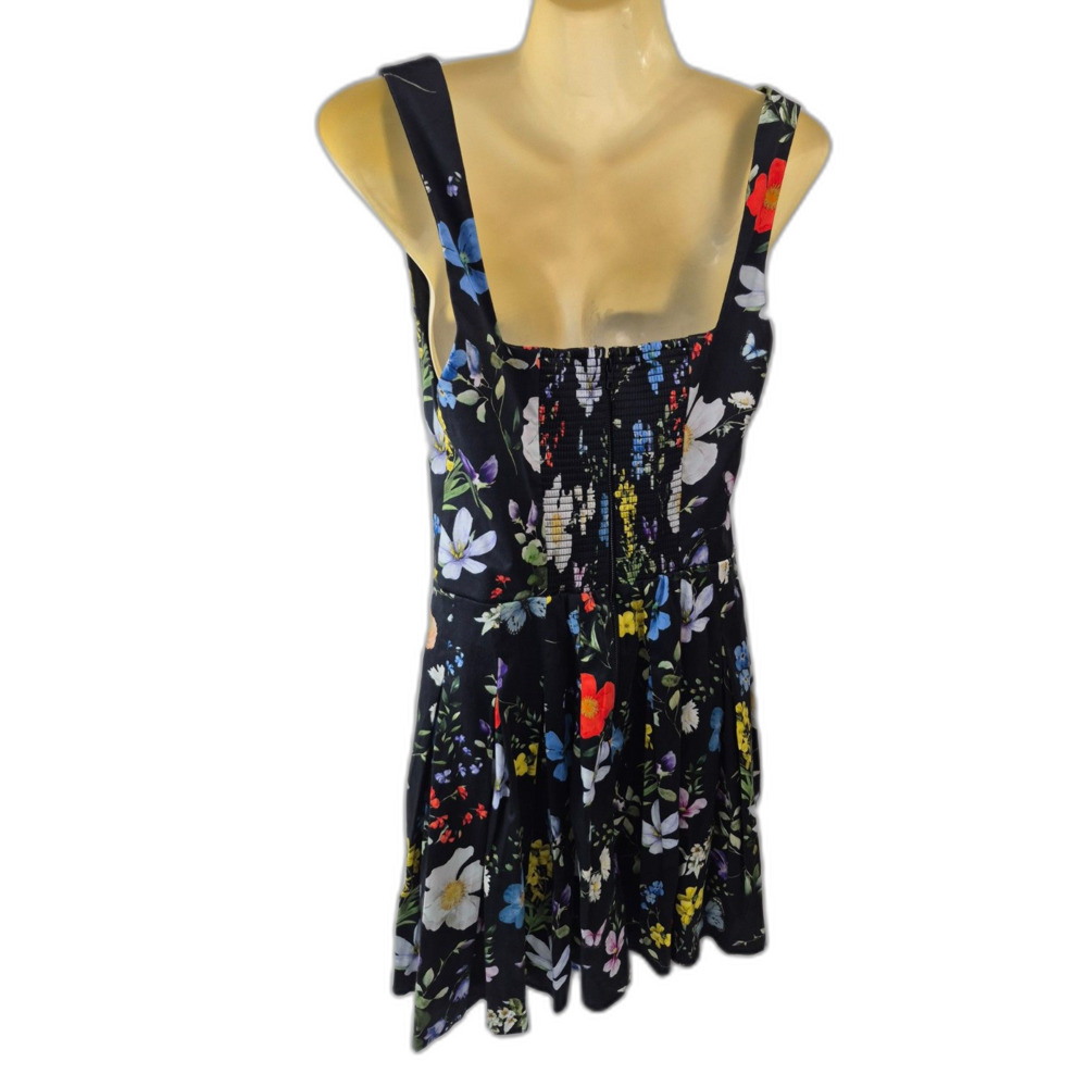 Alice + Olivia Black Veda Floral Pleated Stretch Cotton Minidress Size 6 & - Picture 5 of 7